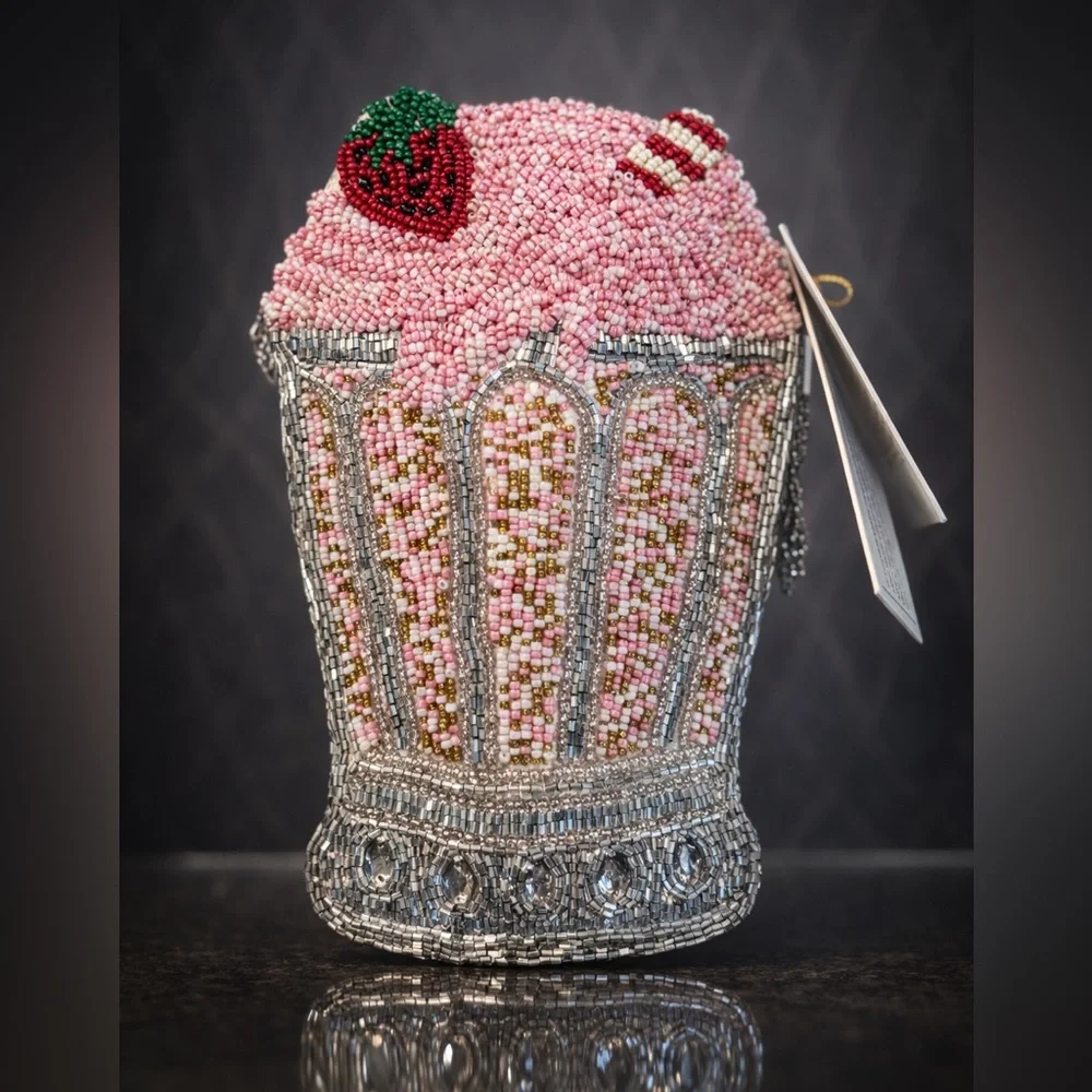 Beaded Strawberry Milkshake Clutch Crossbody Bag - Picture 1 of 7